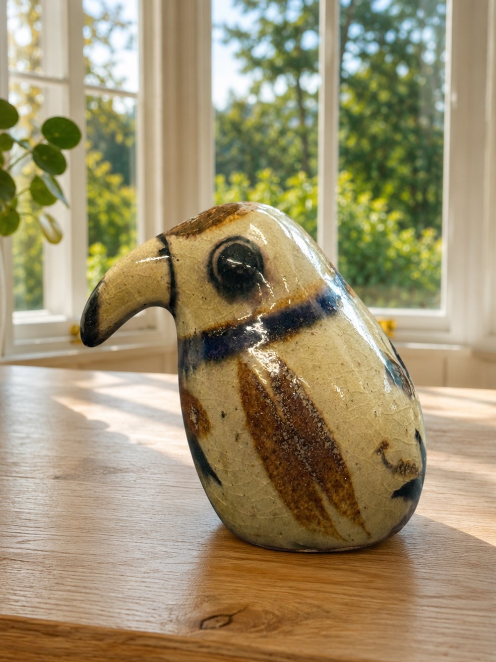 Vintage 70s Tonala Pottery Mexican Folk Art Toucan Bird Hand Painted Figure 3.5"